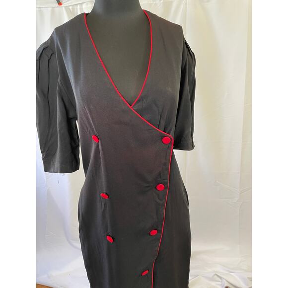 1980s Black Red Trim Wiggle Dress by Cactus NYC – Size 14 – Pinup Style - Picture 16 of 16
